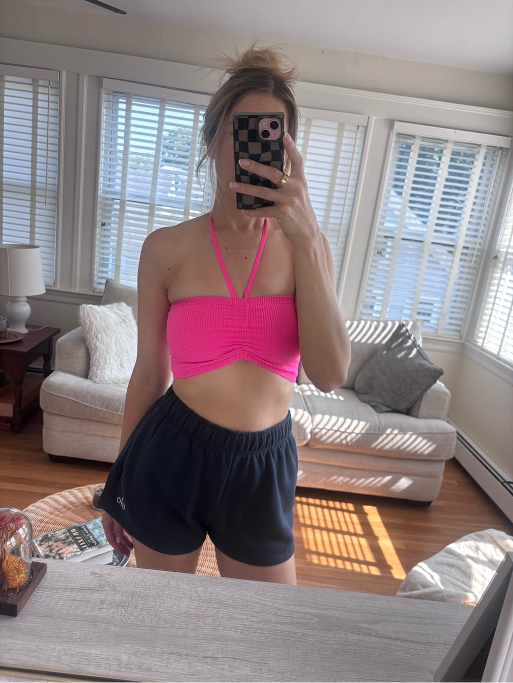 Aerie Seamless Ribbed Ruched Halter Tube Top Bralette Pink Size Small